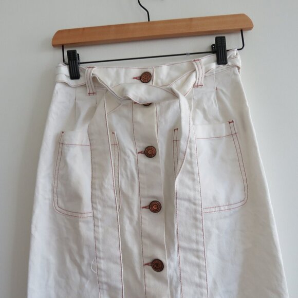 SEE BY CHLOE Belted Denim Midi Pencil Skirt in Ivory Cream Quiet Luxury Size 4 - Picture 4 of 16
